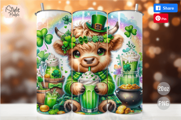 St. Patrick's Day Highland Cow Sublimation Tumbler
