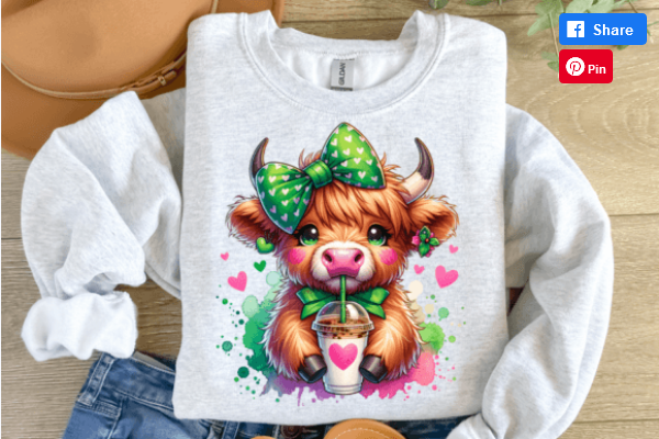 St. Patrick's Highland Cow with Pink