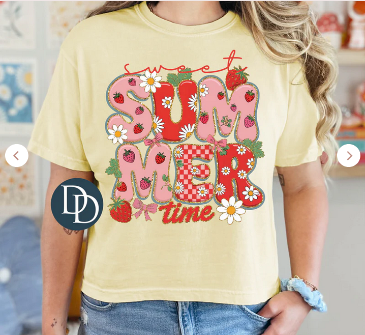 Sweet Summer Time Faux Glitter Strawberry Florals
