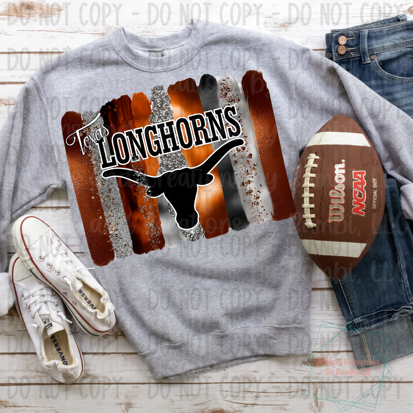 Faux Glitter Brushstrokes Orange and Black Longhorns