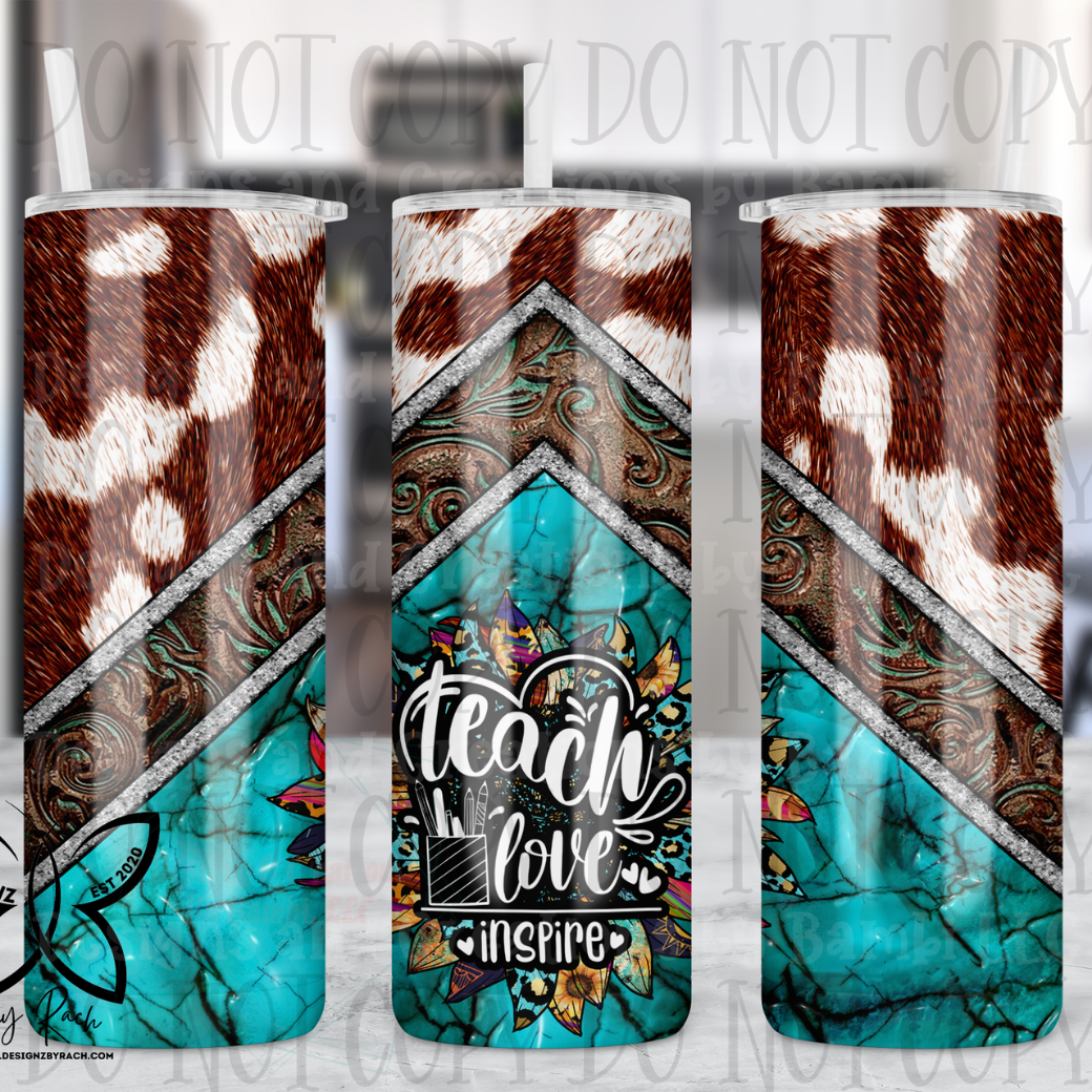 20oz Sublimation Teach Love Inspire with Cowhide Tumbler