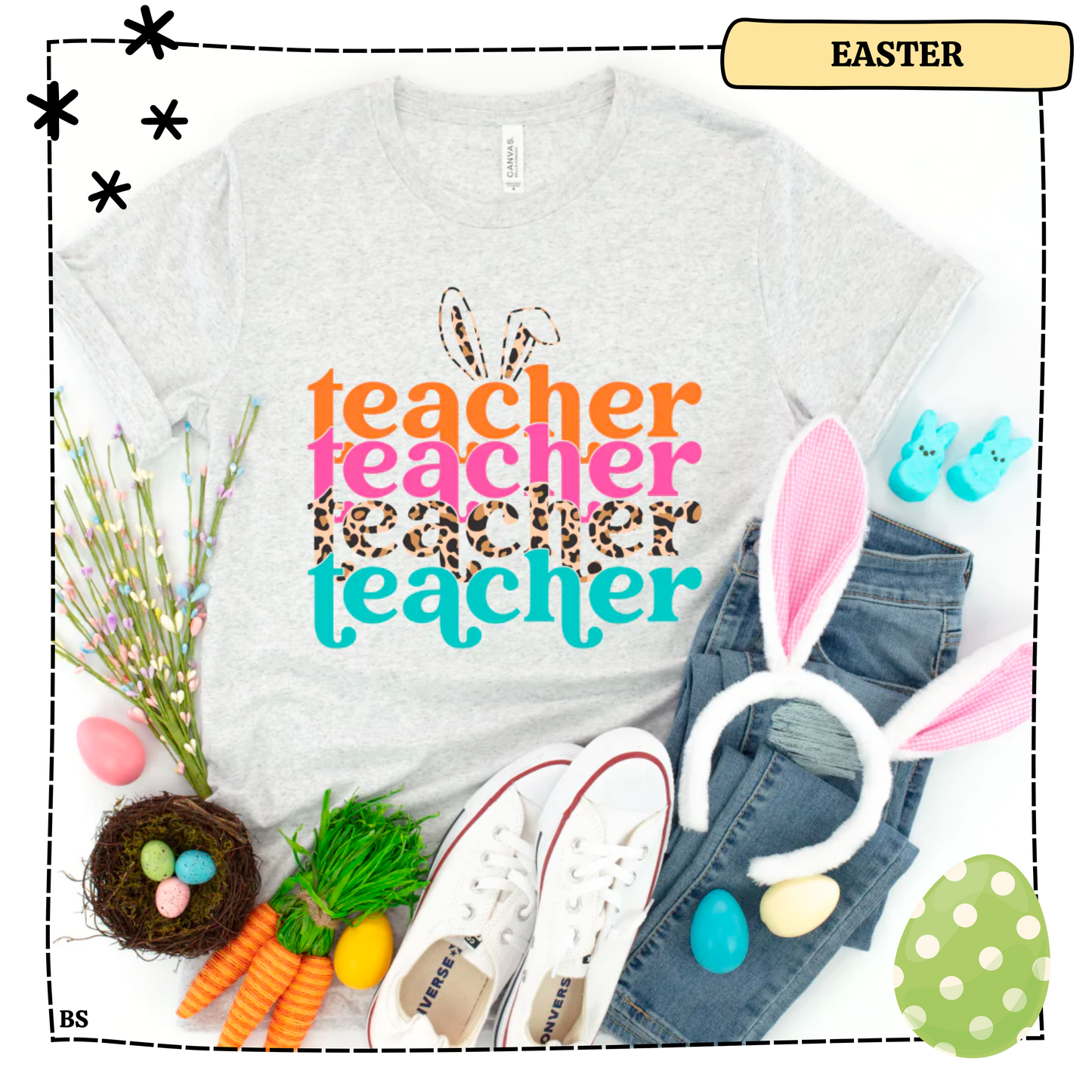Teacher Easter Stacked with Ears
