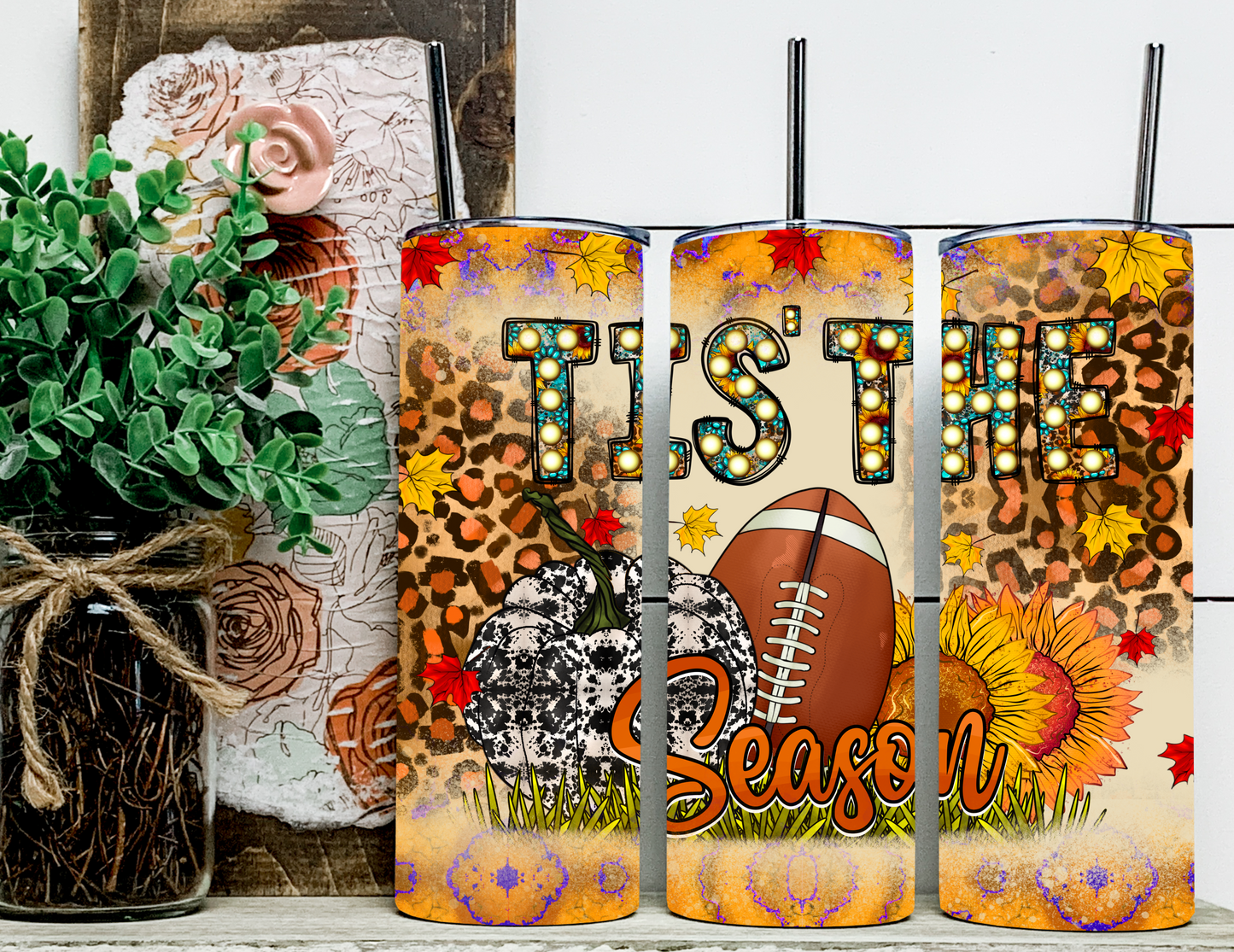 Tis the Season with Football 20 oz Sublimation Tumbler