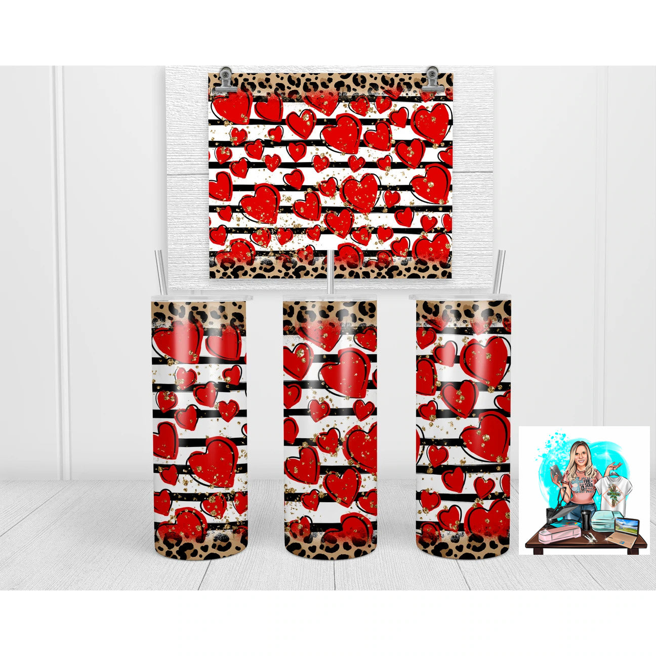 Red Hearts with Leopard