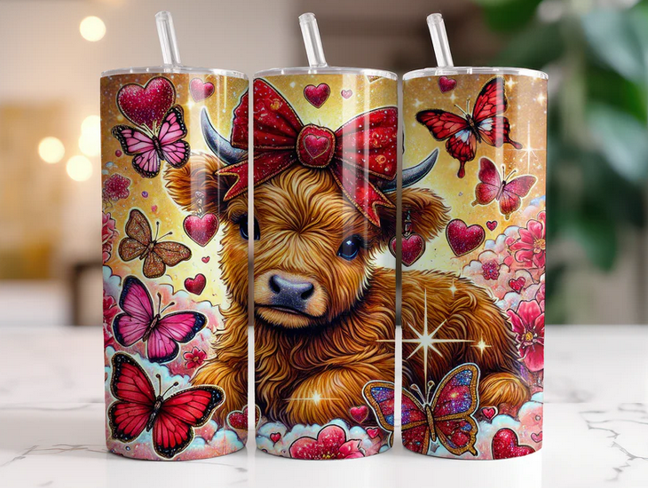 Valentine Highland Cow Sublimation Tumbler