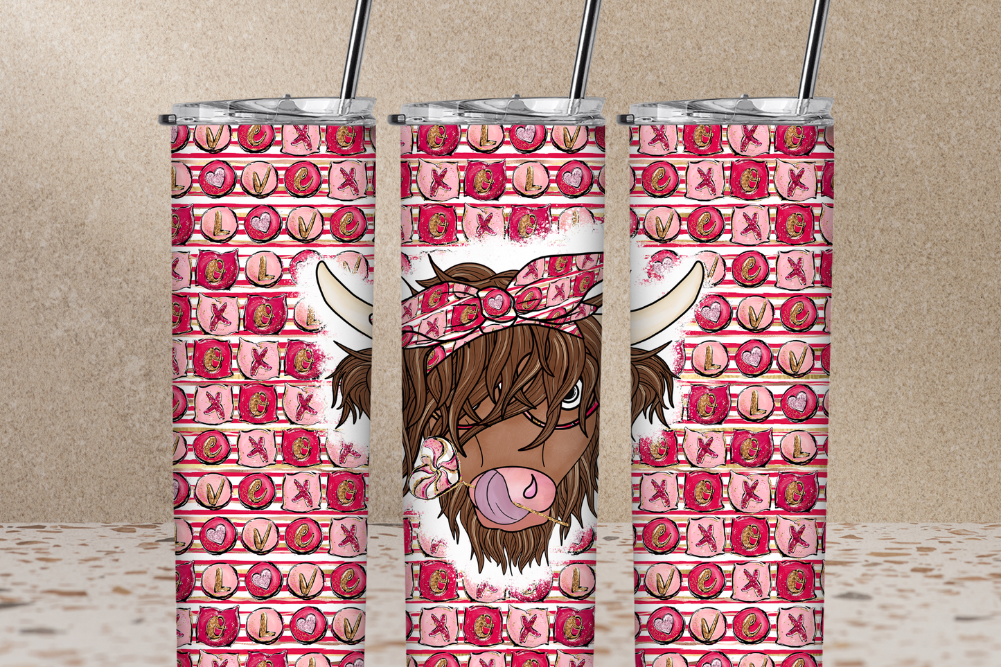 Valentine Highland Cow Tumbler