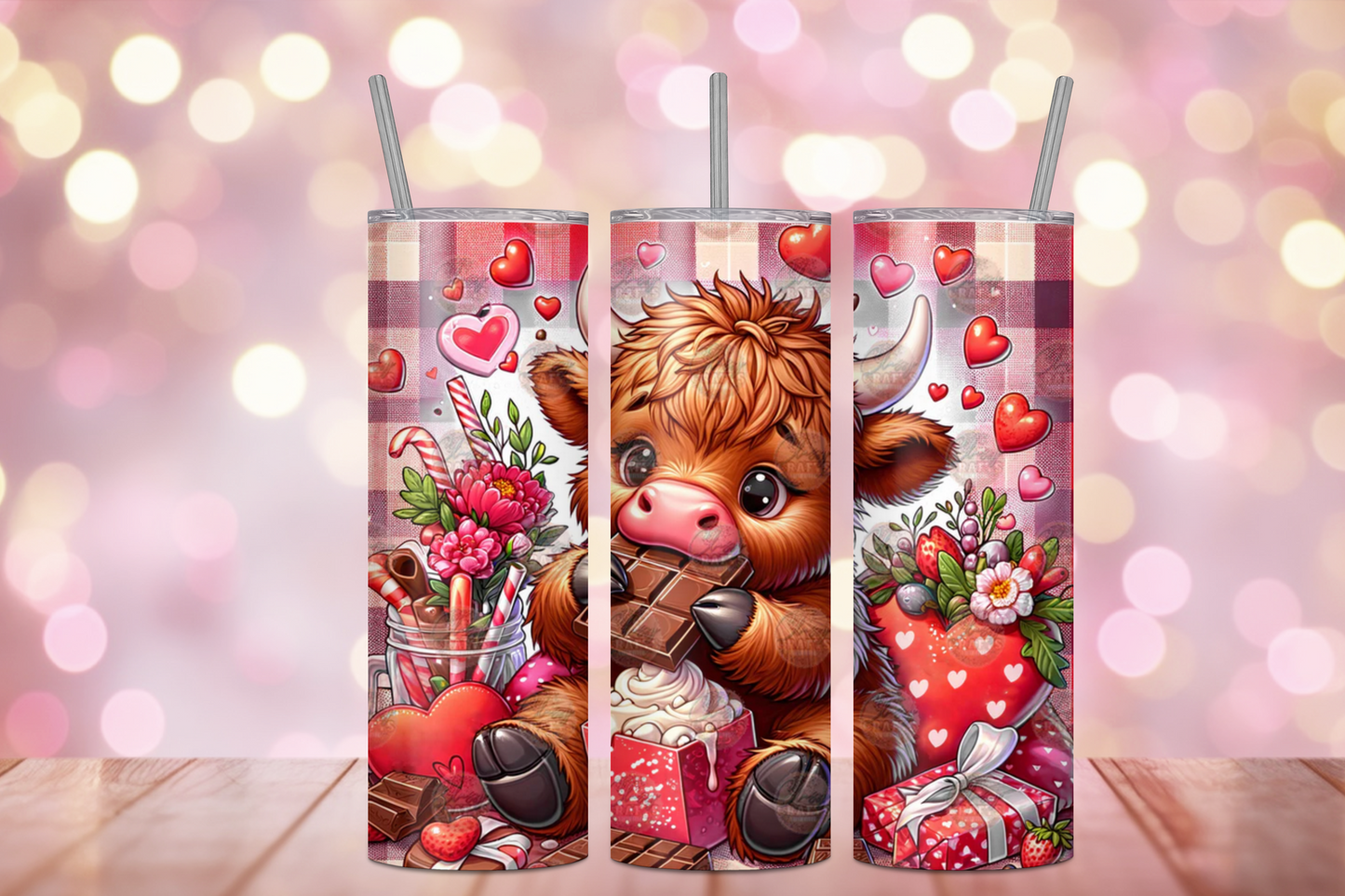 Valentine Highland Cow and Chocolate Sublimation Tumbler
