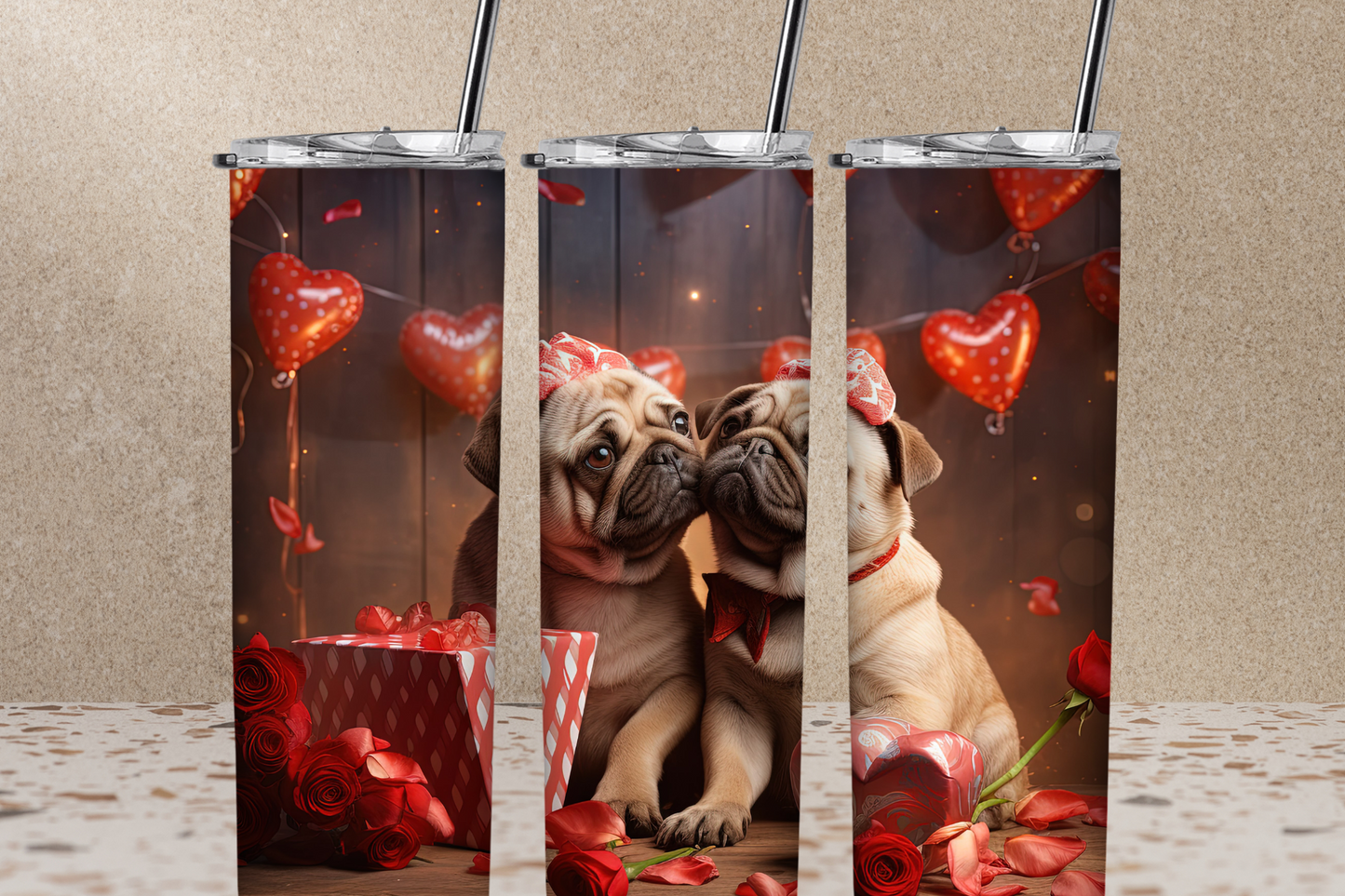Valentine Pugs Tumbler