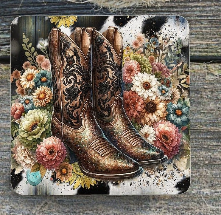 Western Boots and Cow Print Coaster
