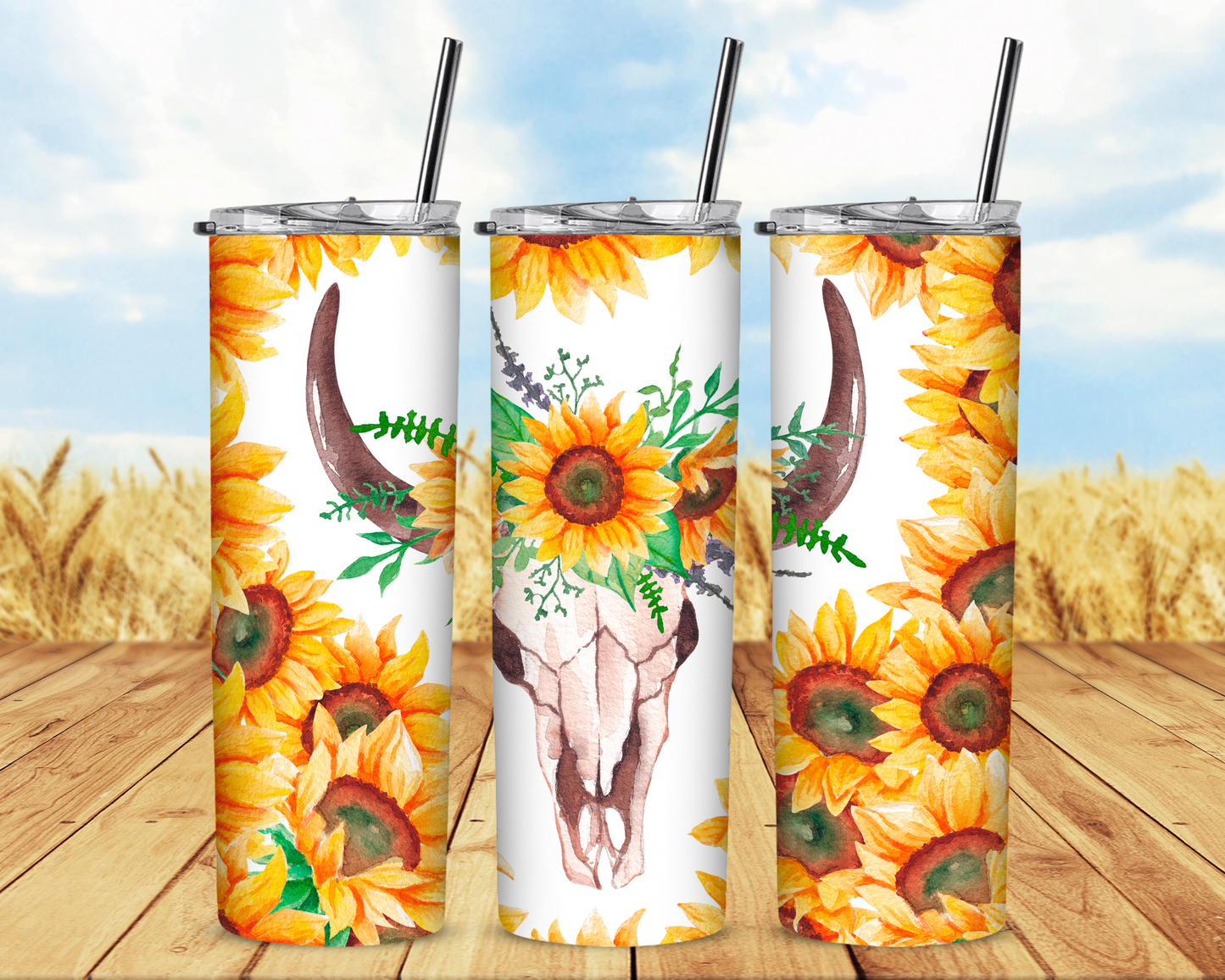 Cow Skulls and Sunflowers 20 oz Skinny Tumbler