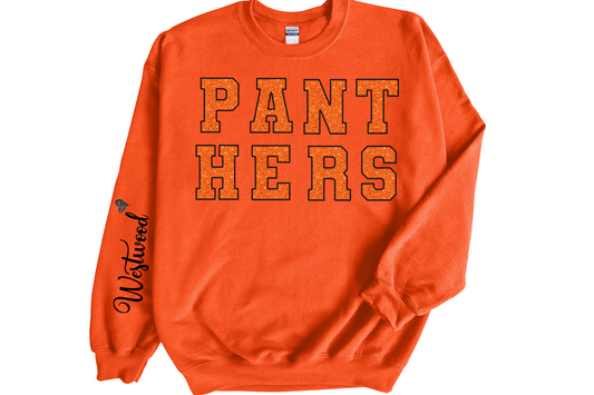 Panthers in Orange Black Outline with Black Westwood on Sleeve