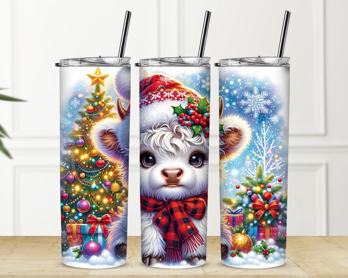 White Baby Highland Christmas Sublimation Tumbler