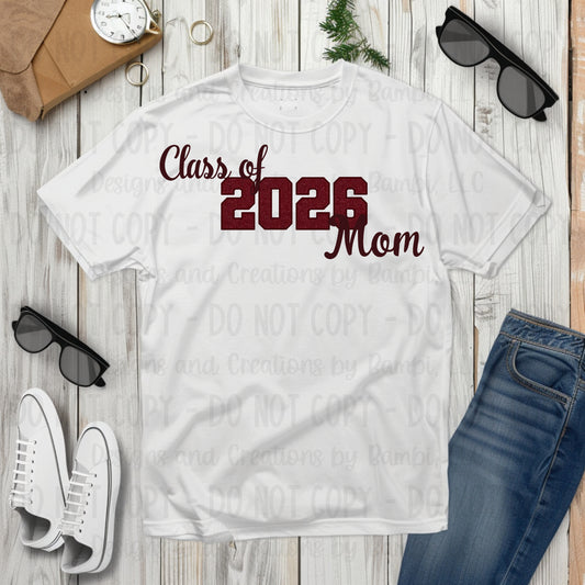 Class of 2026 Mom Maroon with Maroon Outline and Maroon Font
