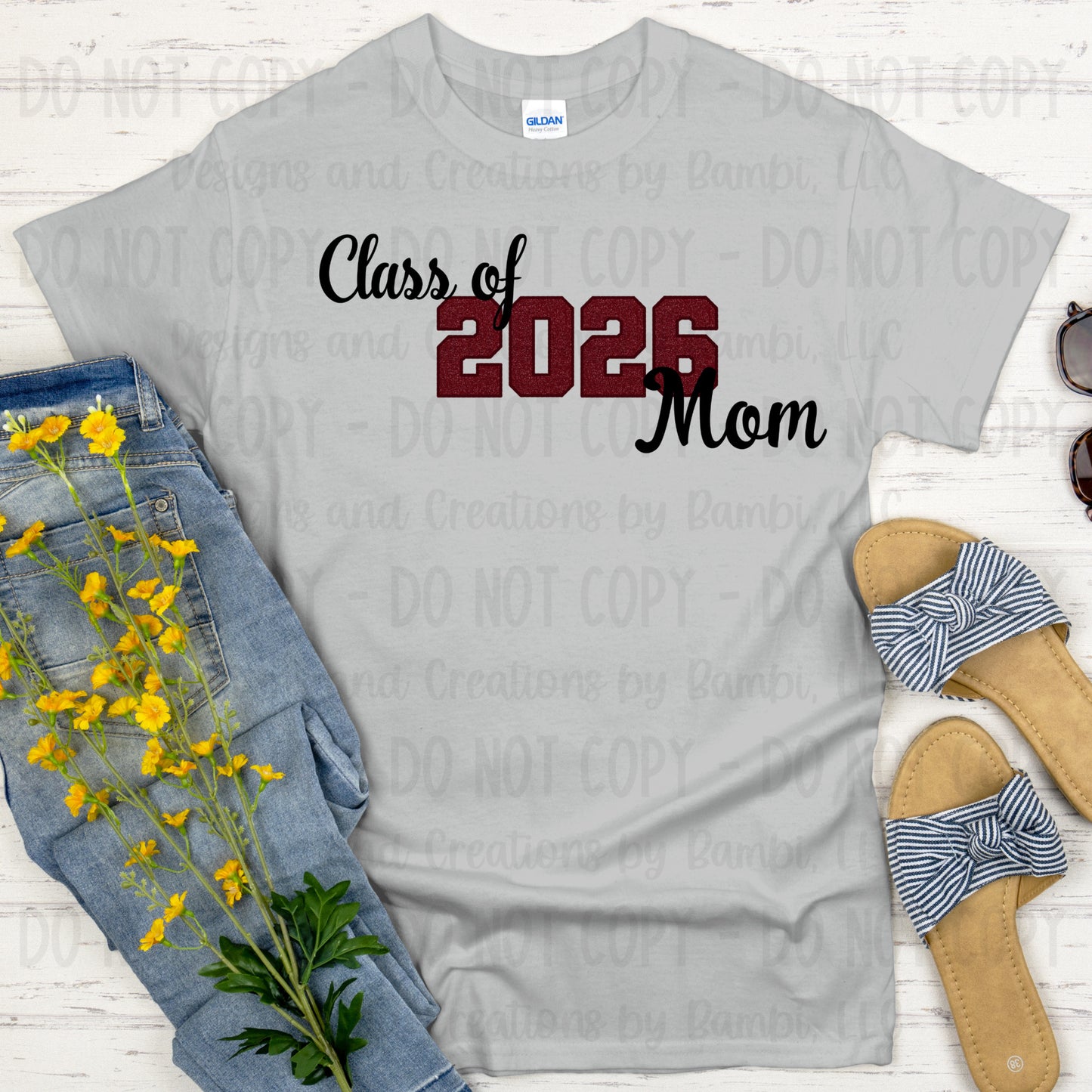 Class of 2026 Mom Maroon with Maroon Outline and Black Font