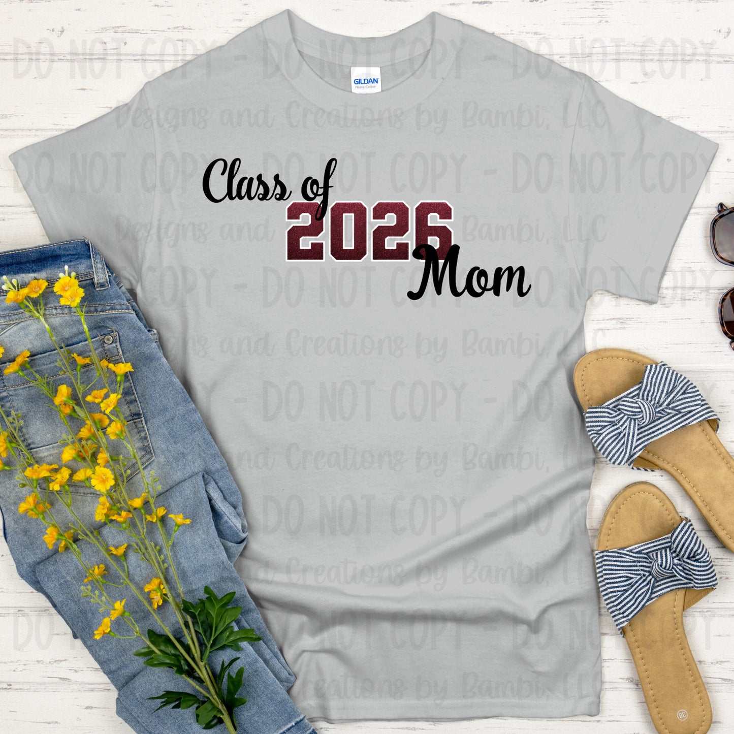 Class of 2026 Mom Maroon with White Outline and Black Font