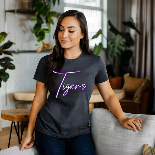 Kennard Tigers Script White with Purple Outline