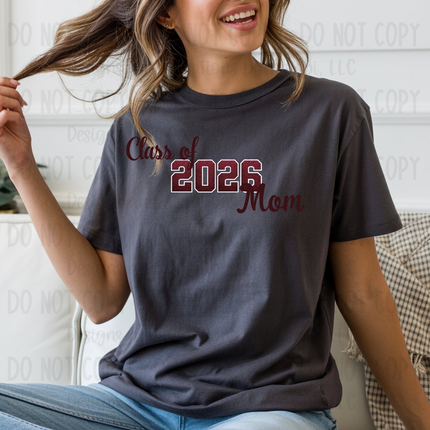 Class of 2026 Mom Maroon with White Outline and Maroon Font
