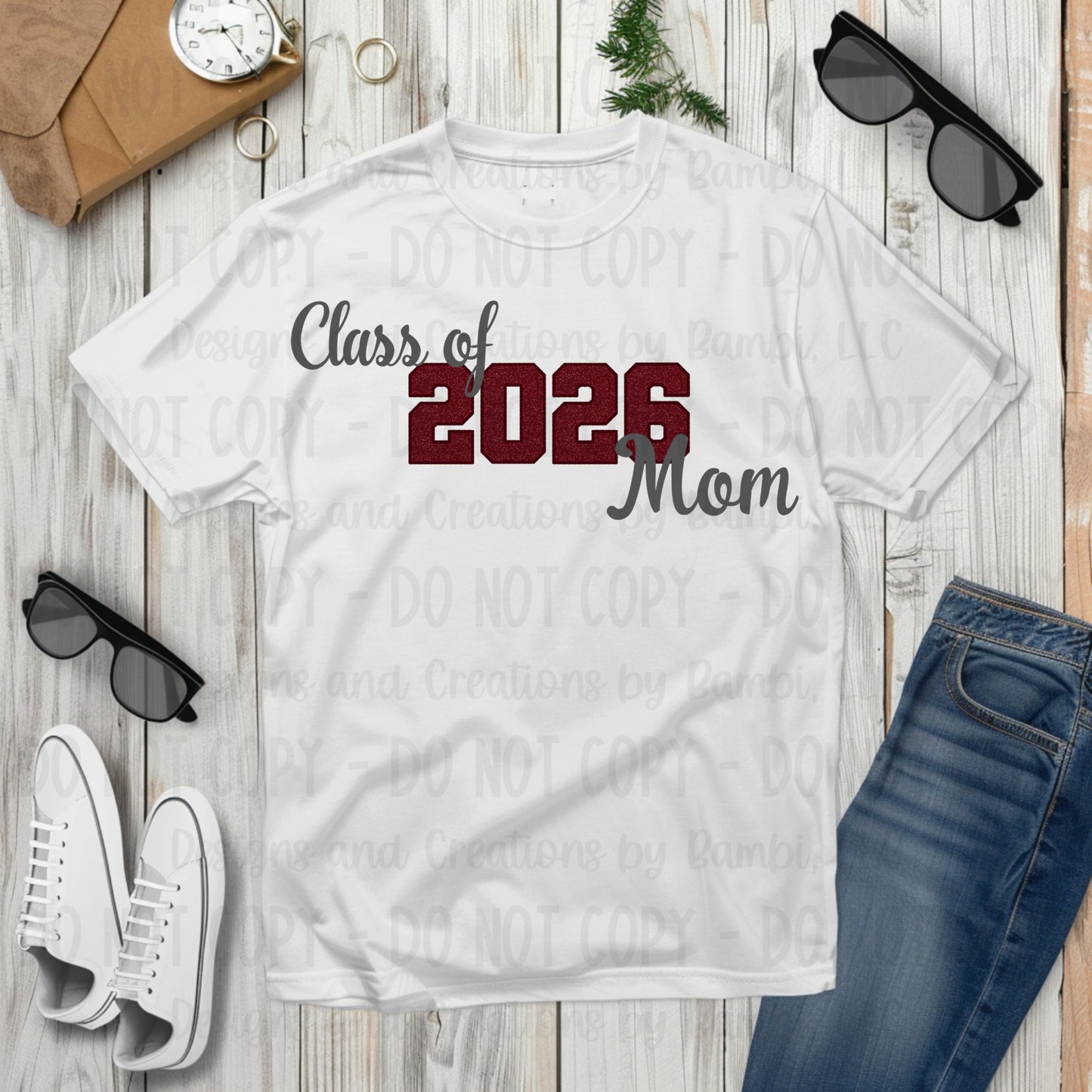 Class of 2026 Mom Maroon with Maroon Outline and Grey Font