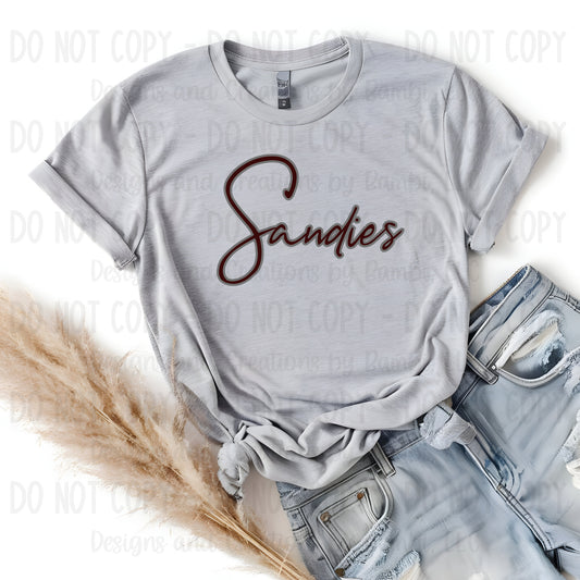 Grapeland Sandies Script Maroon with Grey Outline