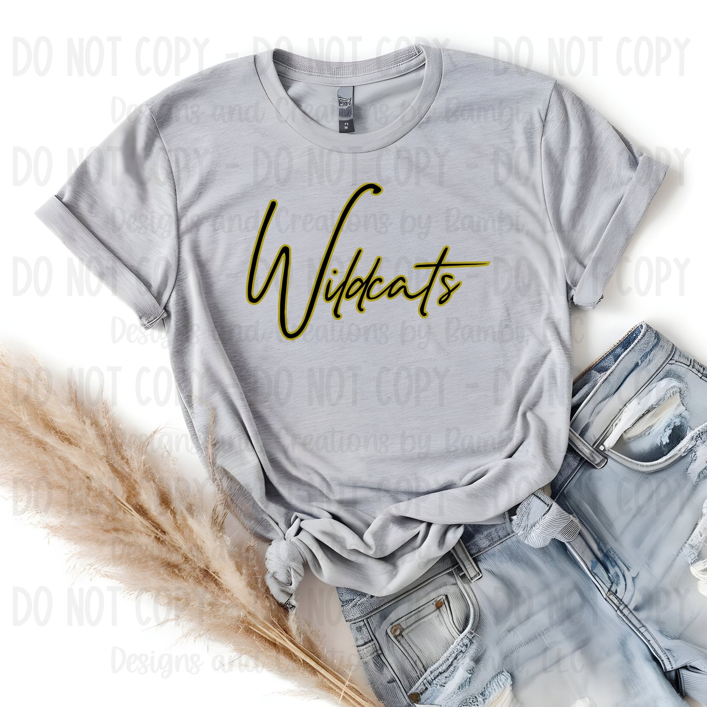 Cayuga Wildcats Script Black with Yellow Gold Outline