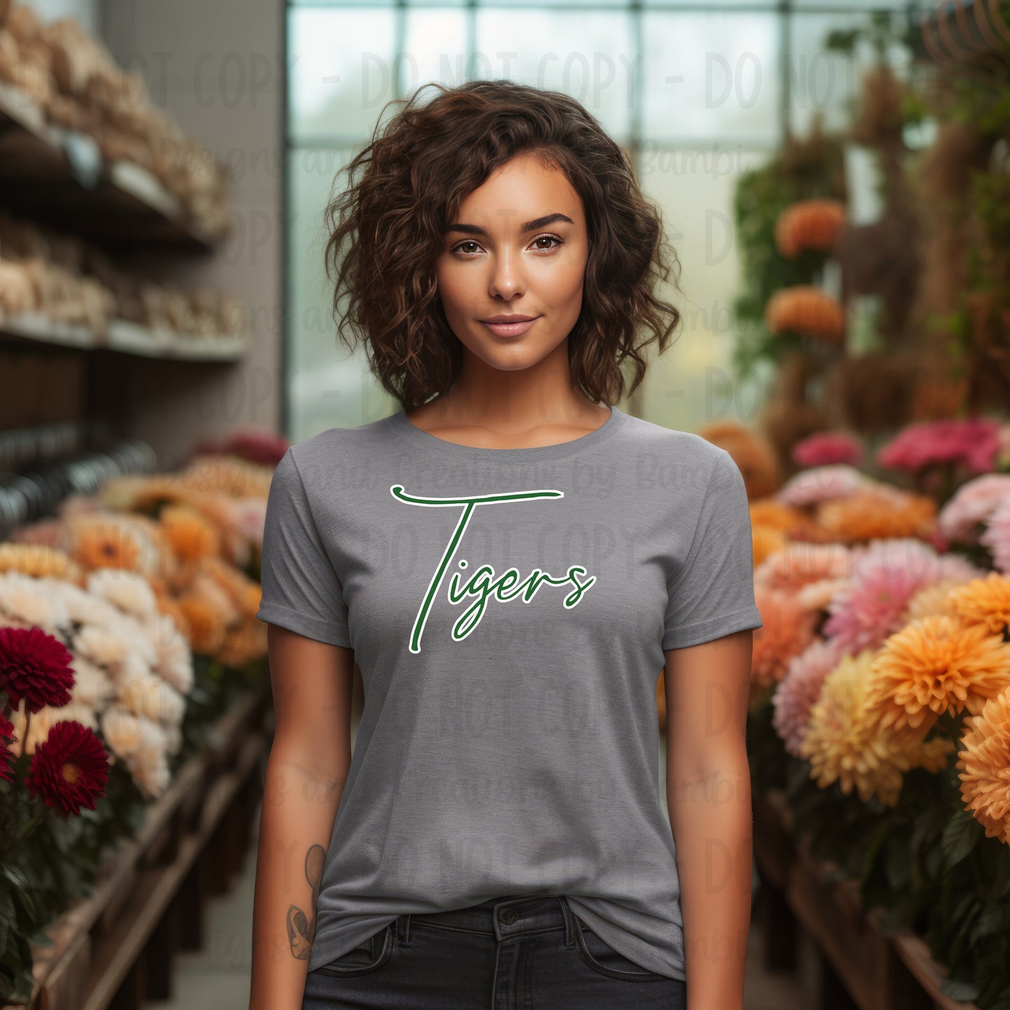 Latexo Tigers Script Green with White Outline