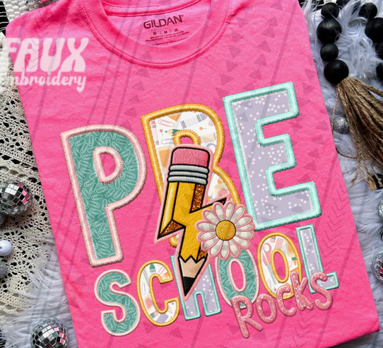 Back to School Faux Embroidery Pencil/Lightening Bolt (Girls)