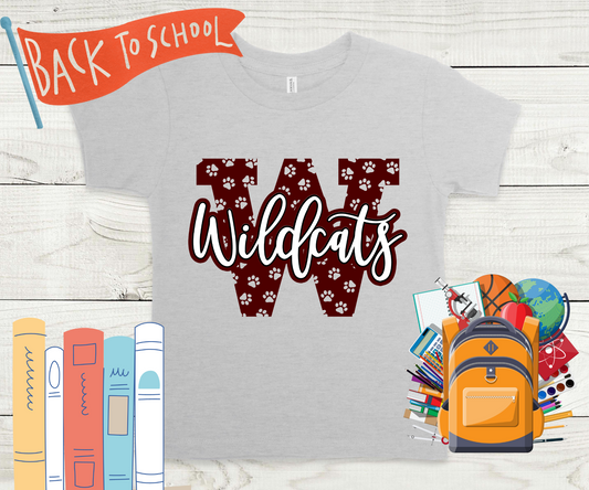 W is For Wildcats in Maroon Completed Shirt