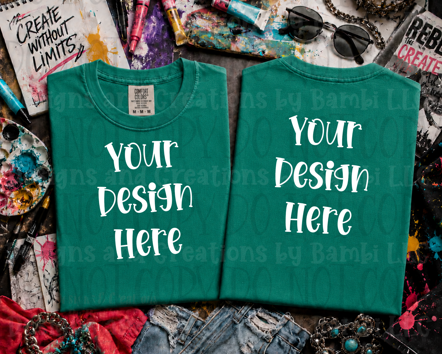Wild Art Flat Lay Front and Back Apparel Mock Ups (Comfort Color and Gildan Brand)