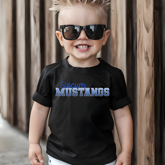 Slocum Mustangs in Faux Ombre Blue Glitter with Blue Font