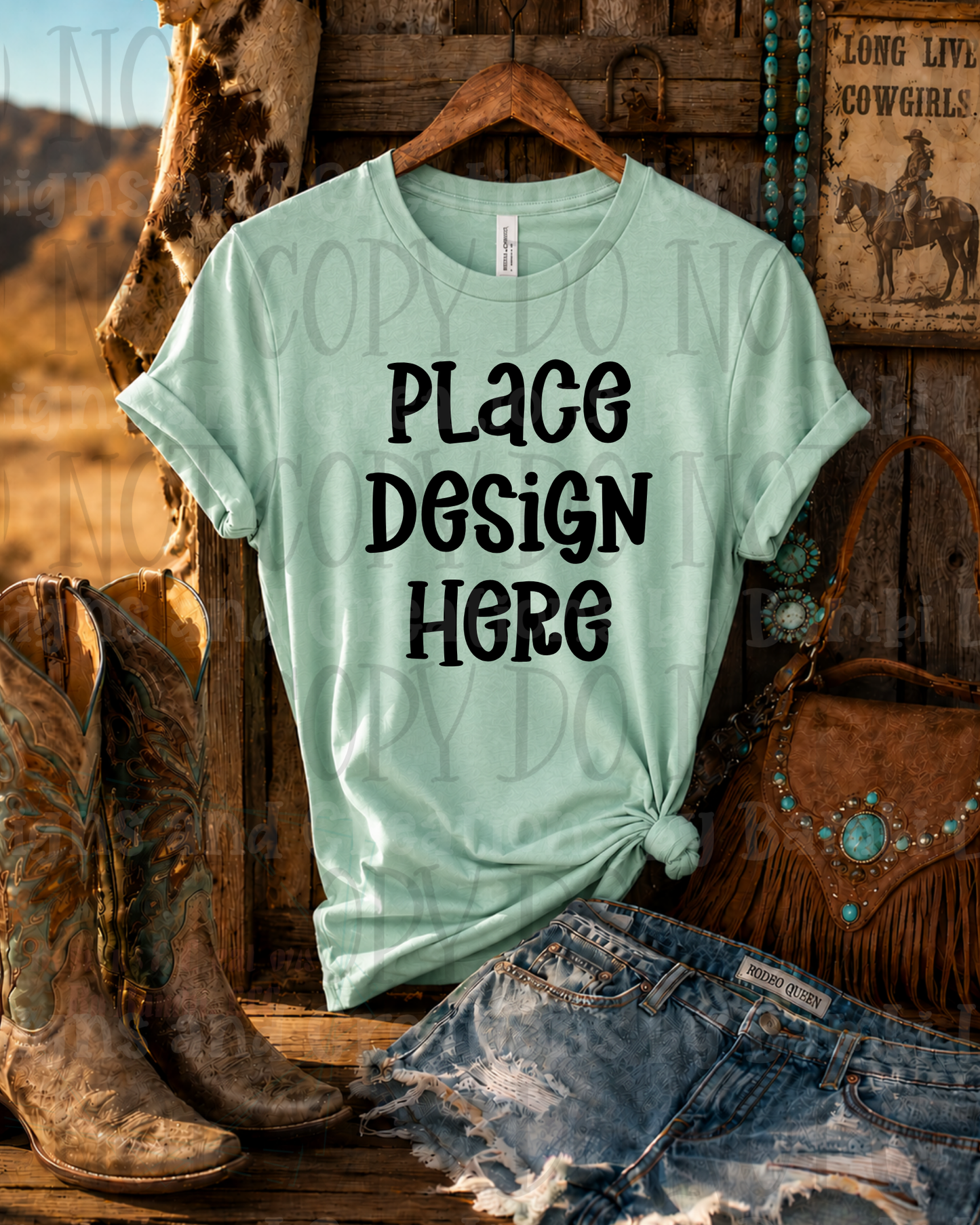 Hanging Western Scene Apparel Mock Ups (Bella Canvas and Gildan Brand)