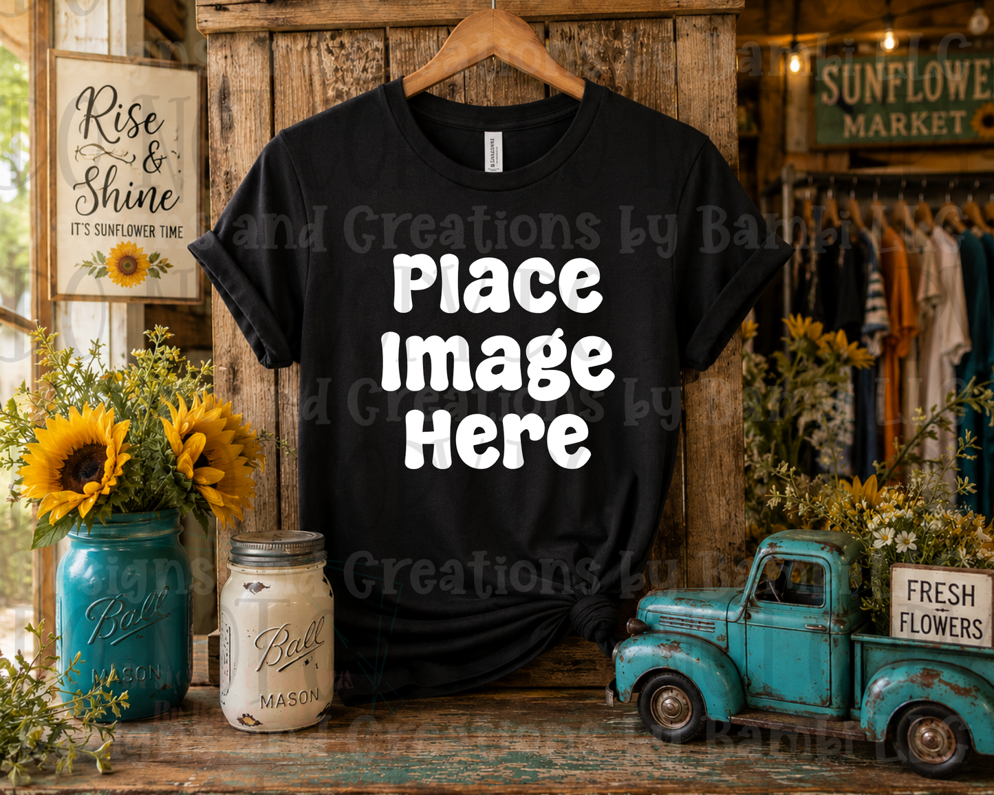 Rustic Boutique Sunflower Hanging Apparel Mock Ups (Various Brands)