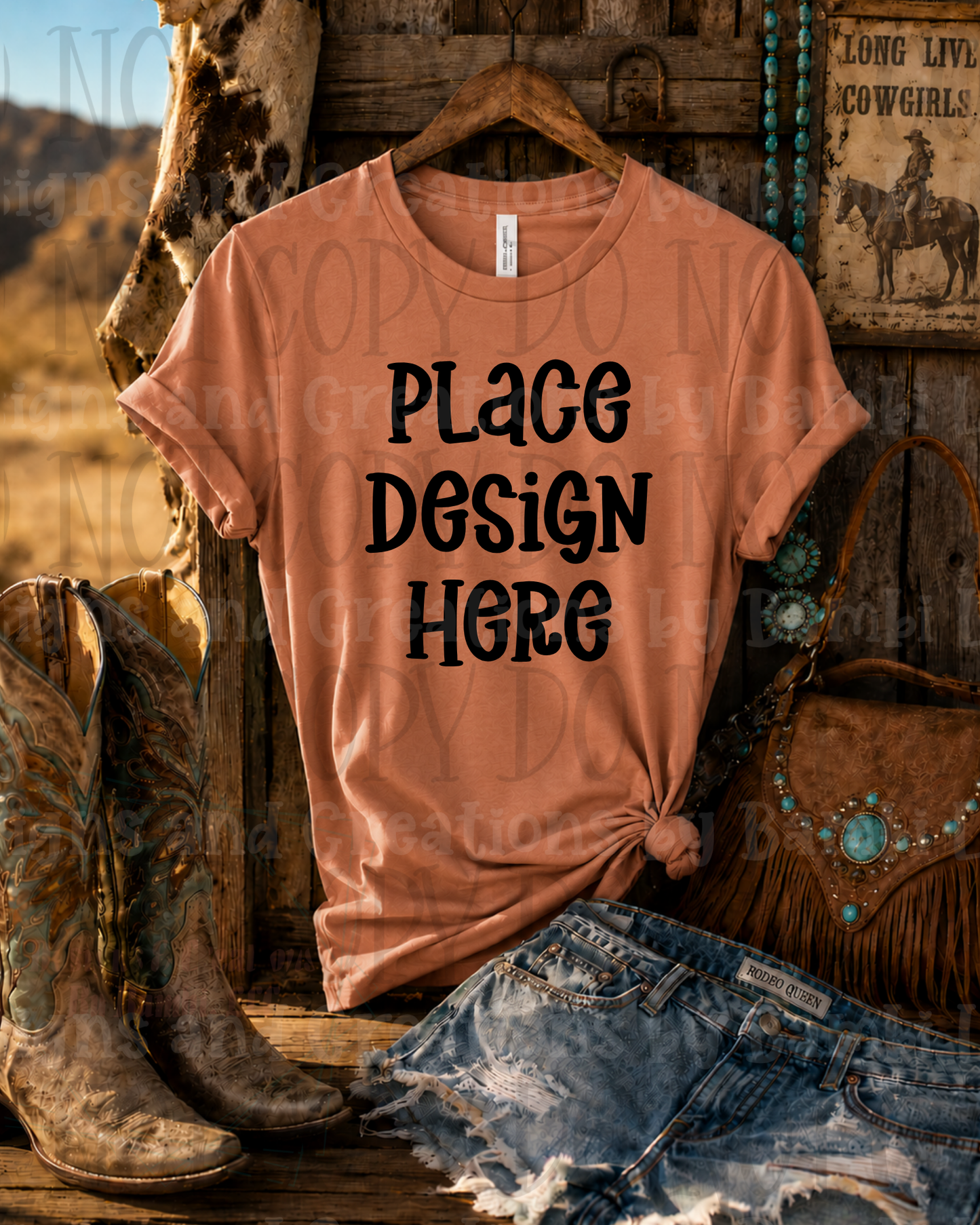 Hanging Western Scene Apparel Mock Ups (Bella Canvas and Gildan Brand)