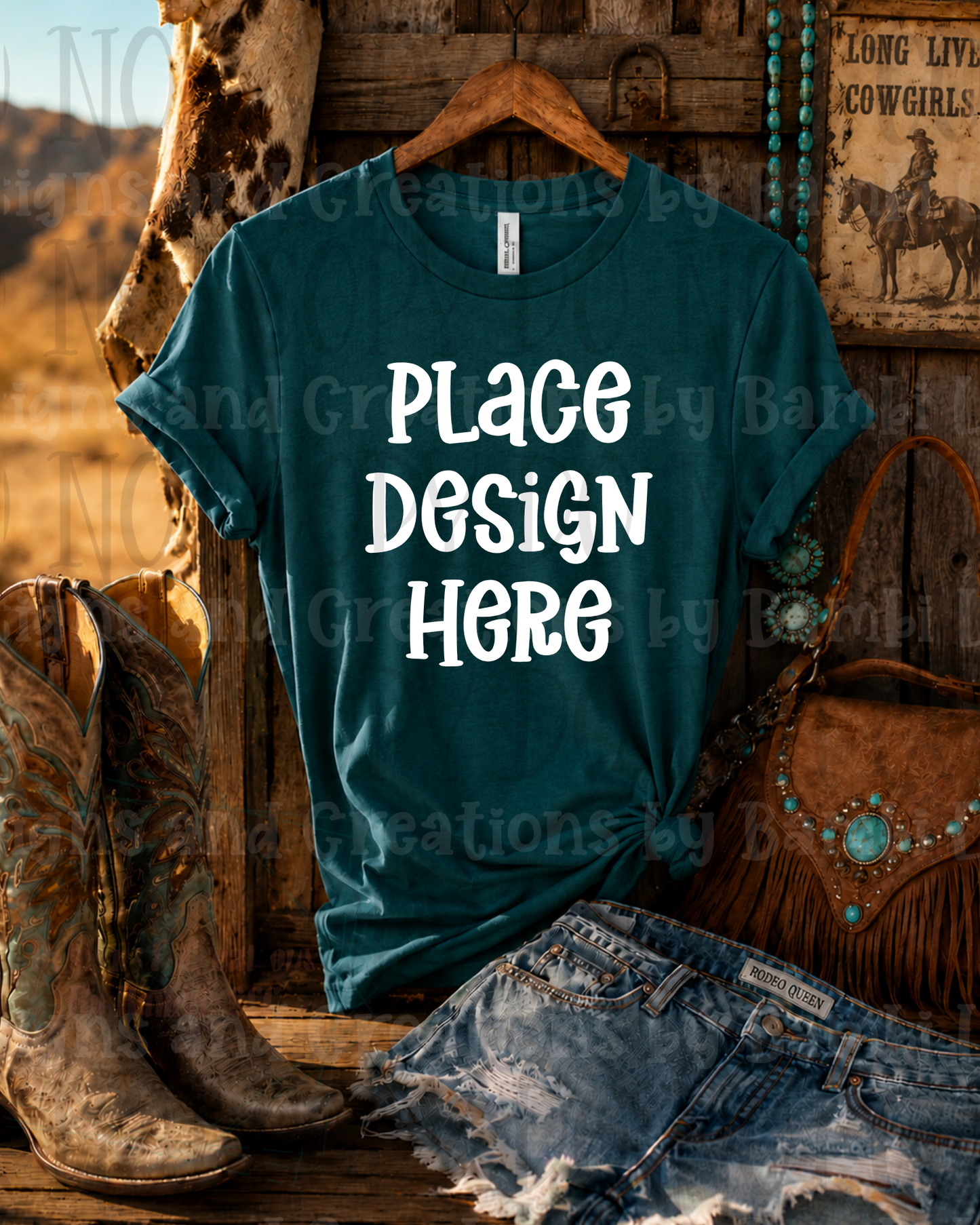 Hanging Western Scene Apparel Mock Ups (Bella Canvas and Gildan Brand)