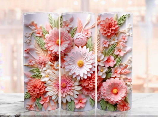 3D Cluster of Pink Flowers Sublimated Tumbler