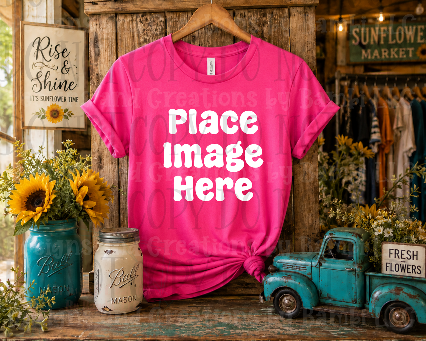 Rustic Boutique Sunflower Hanging Apparel Mock Ups (Various Brands)