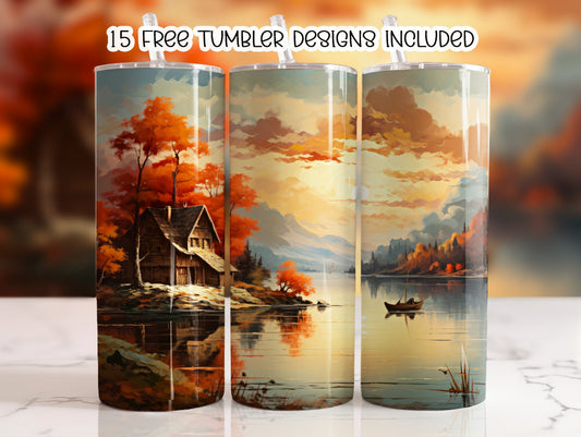Fall Scene with Cabin 20 oz Sublimation Tumbler
