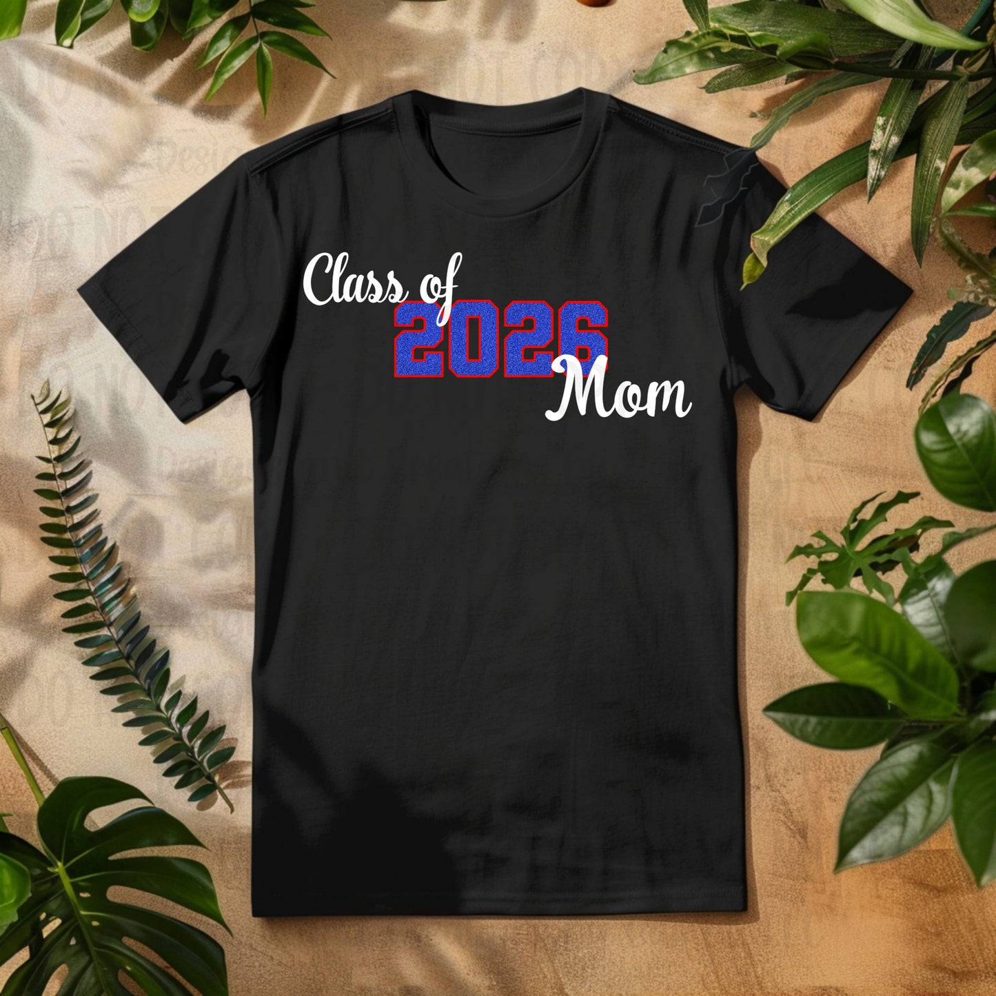 Class of 2026 Mom Faux Glitter/Embroidery Blue with Red Outline and White Font