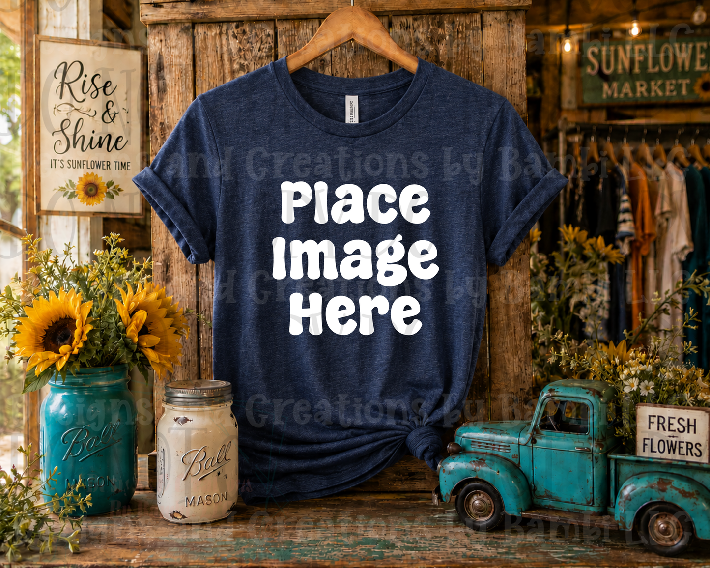 Rustic Boutique Sunflower Hanging Apparel Mock Ups (Various Brands)