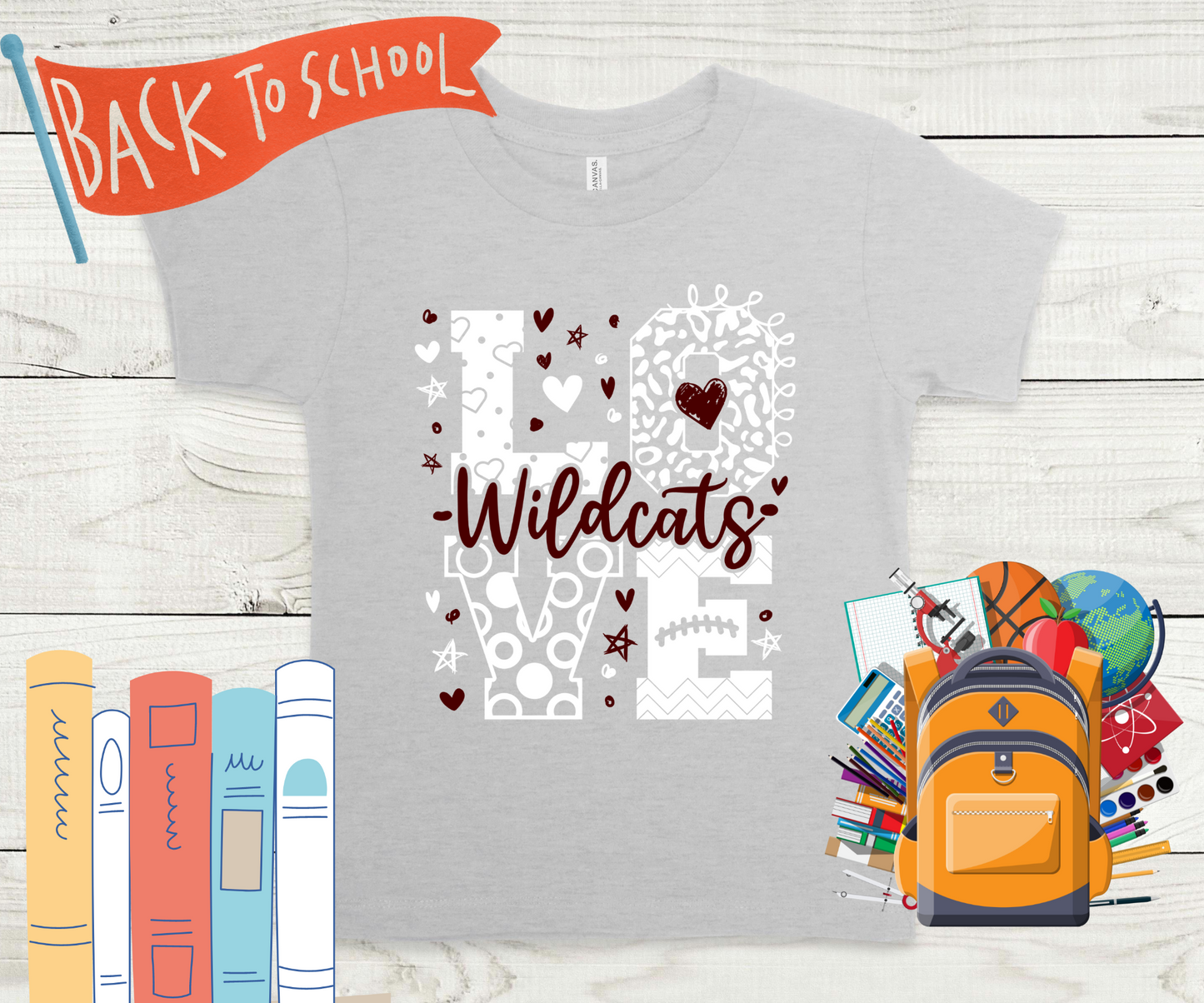 Love Wildcats in White and Maroon Completed Shirt