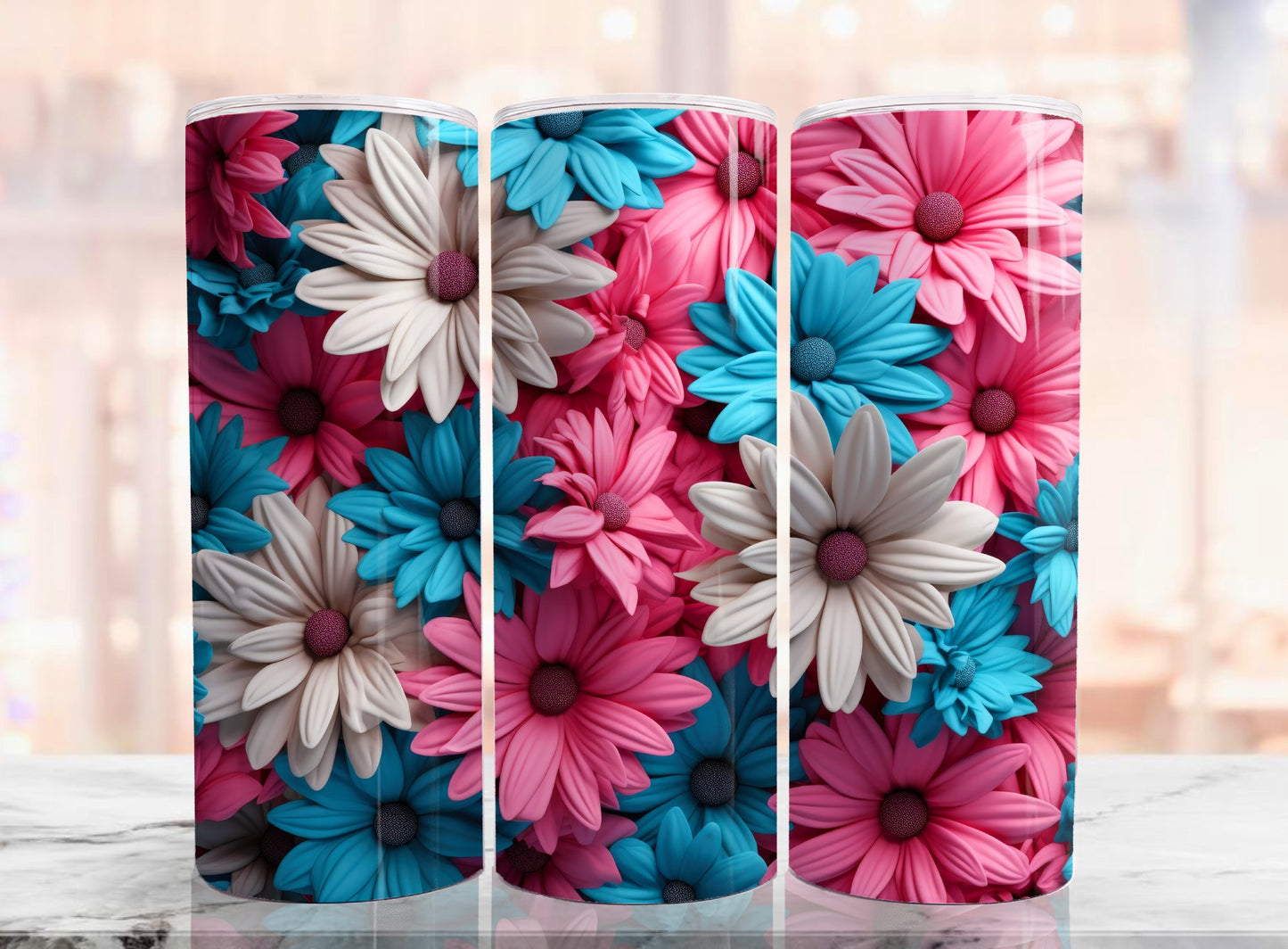 3D Whimsical Flowers Sublimated Tumbler