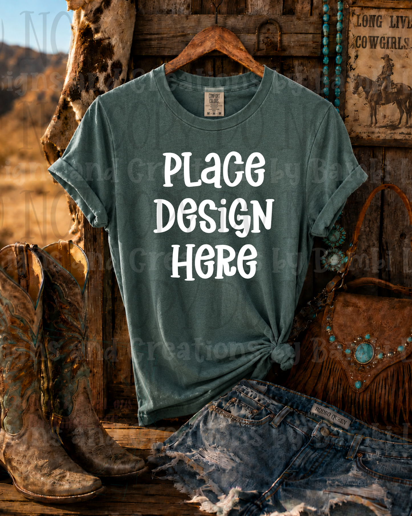 Hanging Western Scene Apparel Mock Ups (Bella Canvas and Gildan Brand)