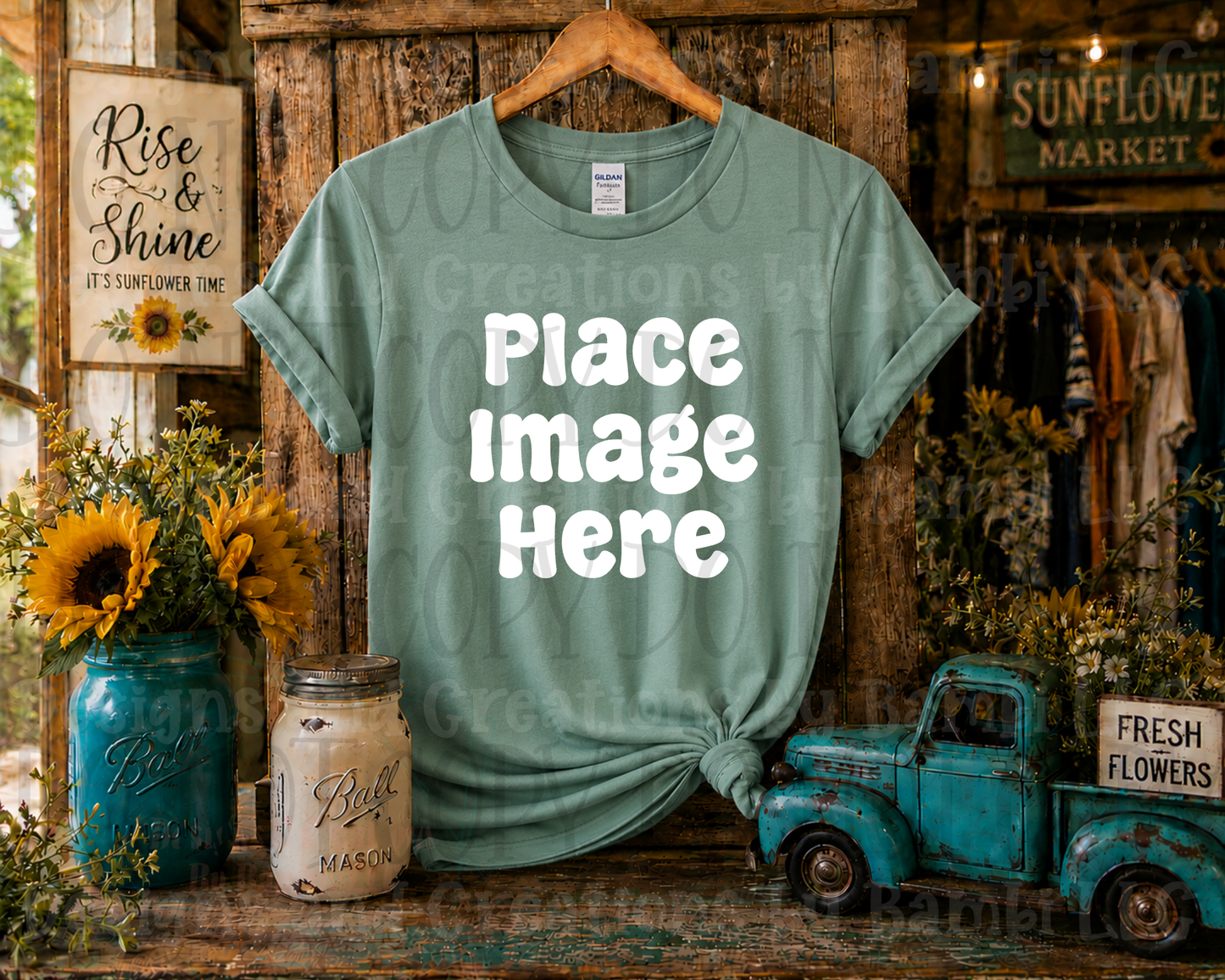 Rustic Boutique Sunflower Hanging Apparel Mock Ups (Various Brands)