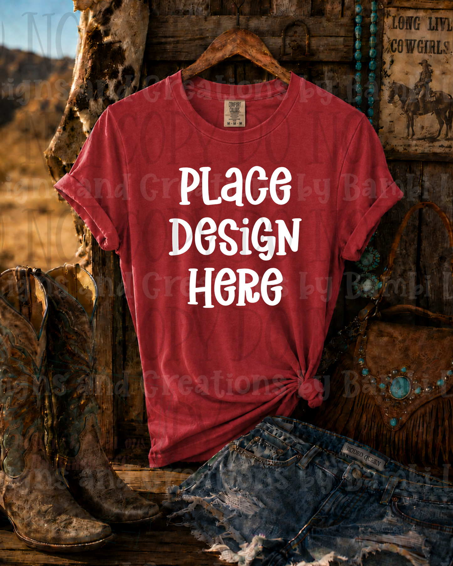 Hanging Western Scene Apparel Mock Ups (Bella Canvas and Gildan Brand)