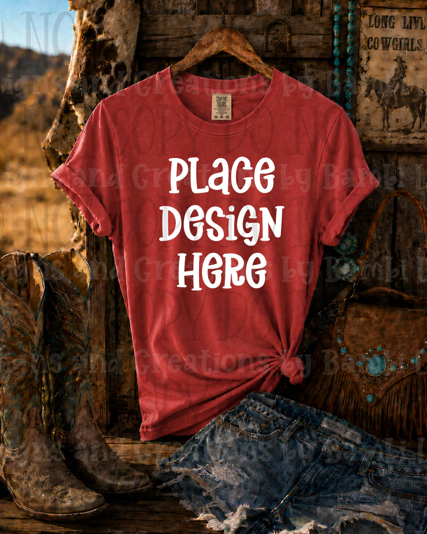Hanging Western Scene Apparel Mock Ups (Bella Canvas and Gildan Brand)