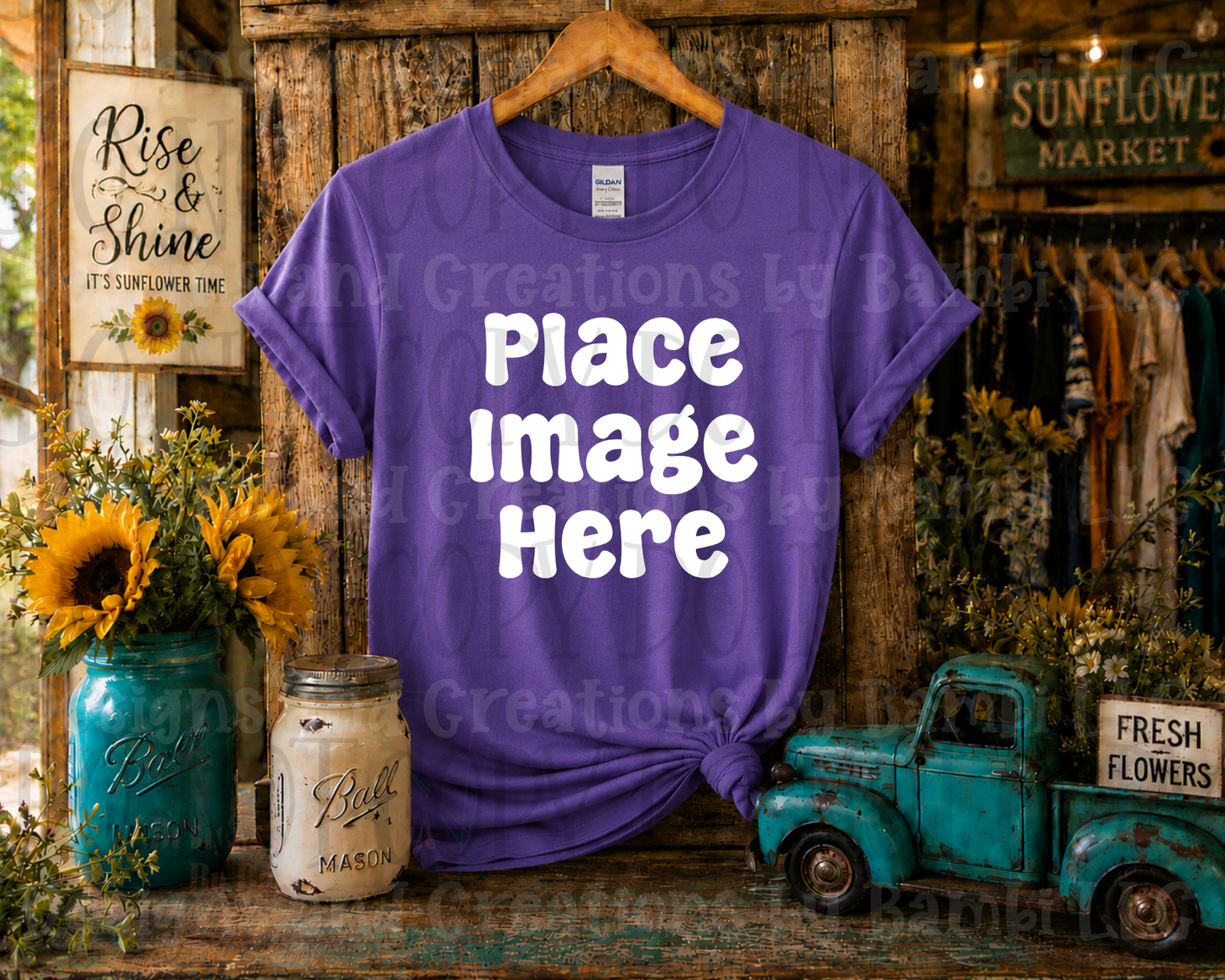 Rustic Boutique Sunflower Hanging Apparel Mock Ups (Various Brands)