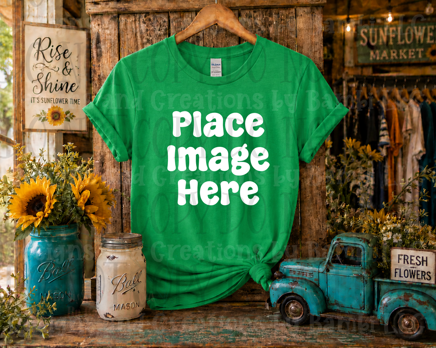 Rustic Boutique Sunflower Hanging Apparel Mock Ups (Various Brands)