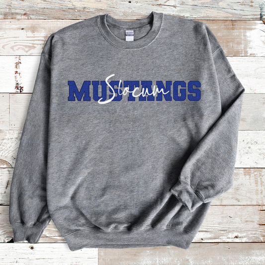 Slocum Mustangs in Faux Blue Glitter with White Overlay (Long Sleeve)