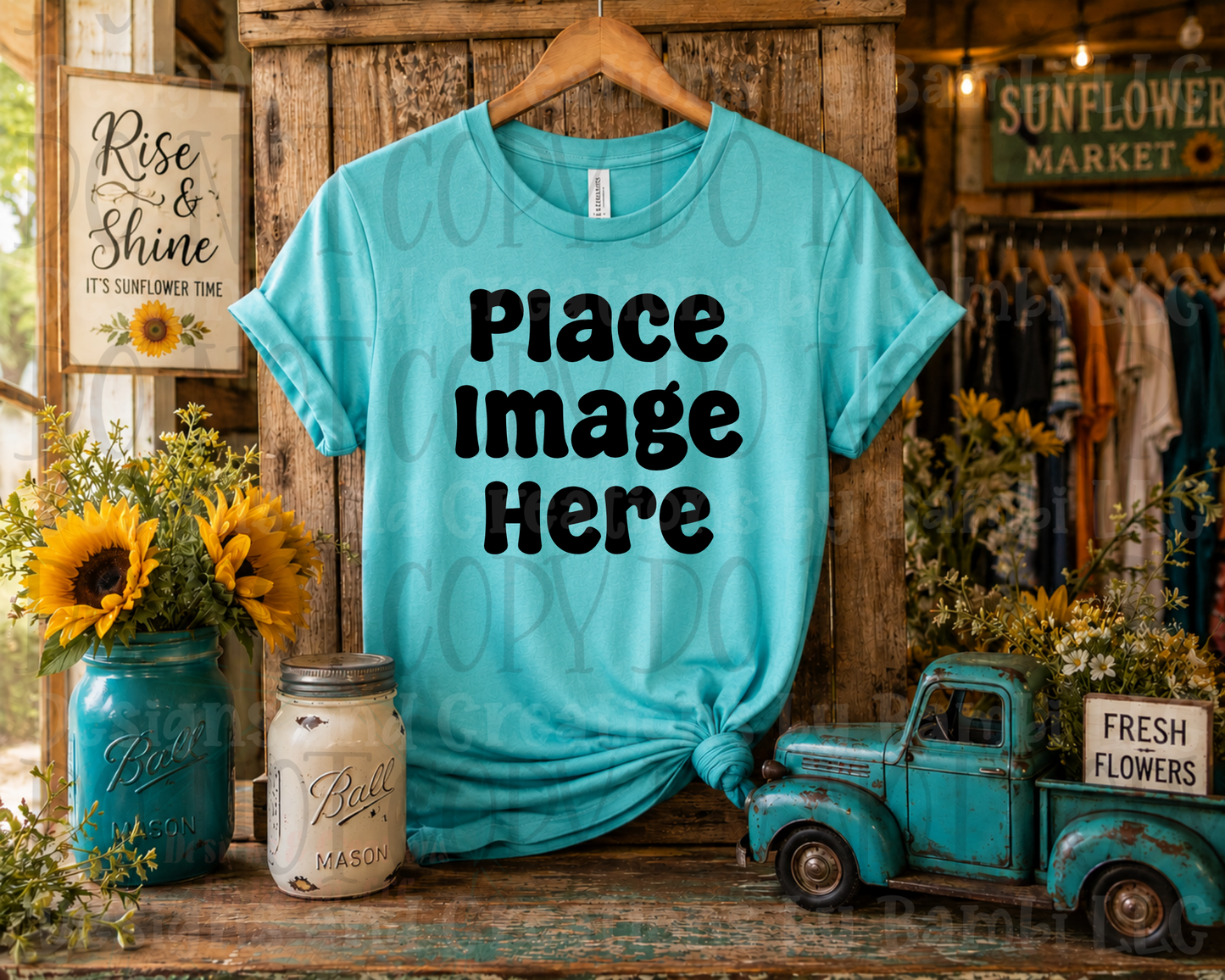 Rustic Boutique Sunflower Hanging Apparel Mock Ups (Various Brands)