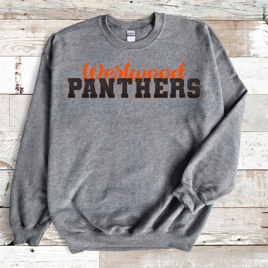 Westwood Panthers with Faux Black Glitter and Orange Outline