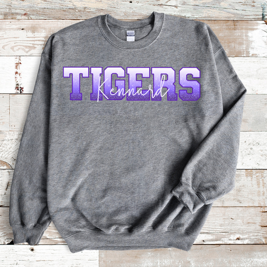 Kennard Tigers in Ombre Faux Glitter Purple Outline White Overlay (Longsleeve)